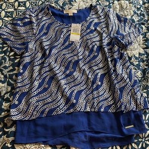 Michael Kors Blue and silver short sleeve blouse